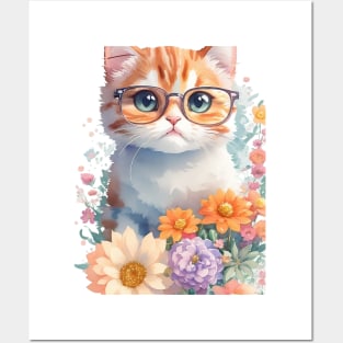 Cute Cat Wearing Glasses Posters and Art